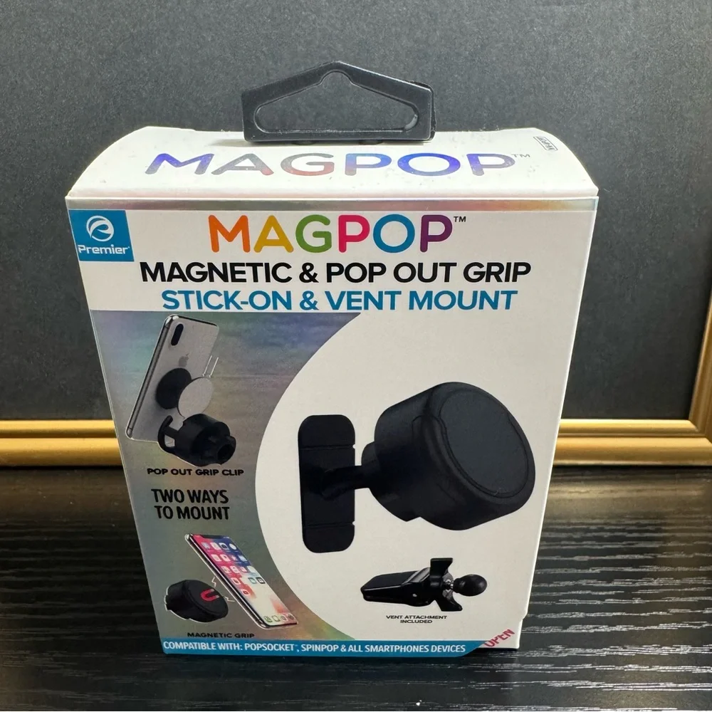 Premier MagPop Magnetic & Pop Out Grip Stick On & Vent Mount 2 Ways, Black